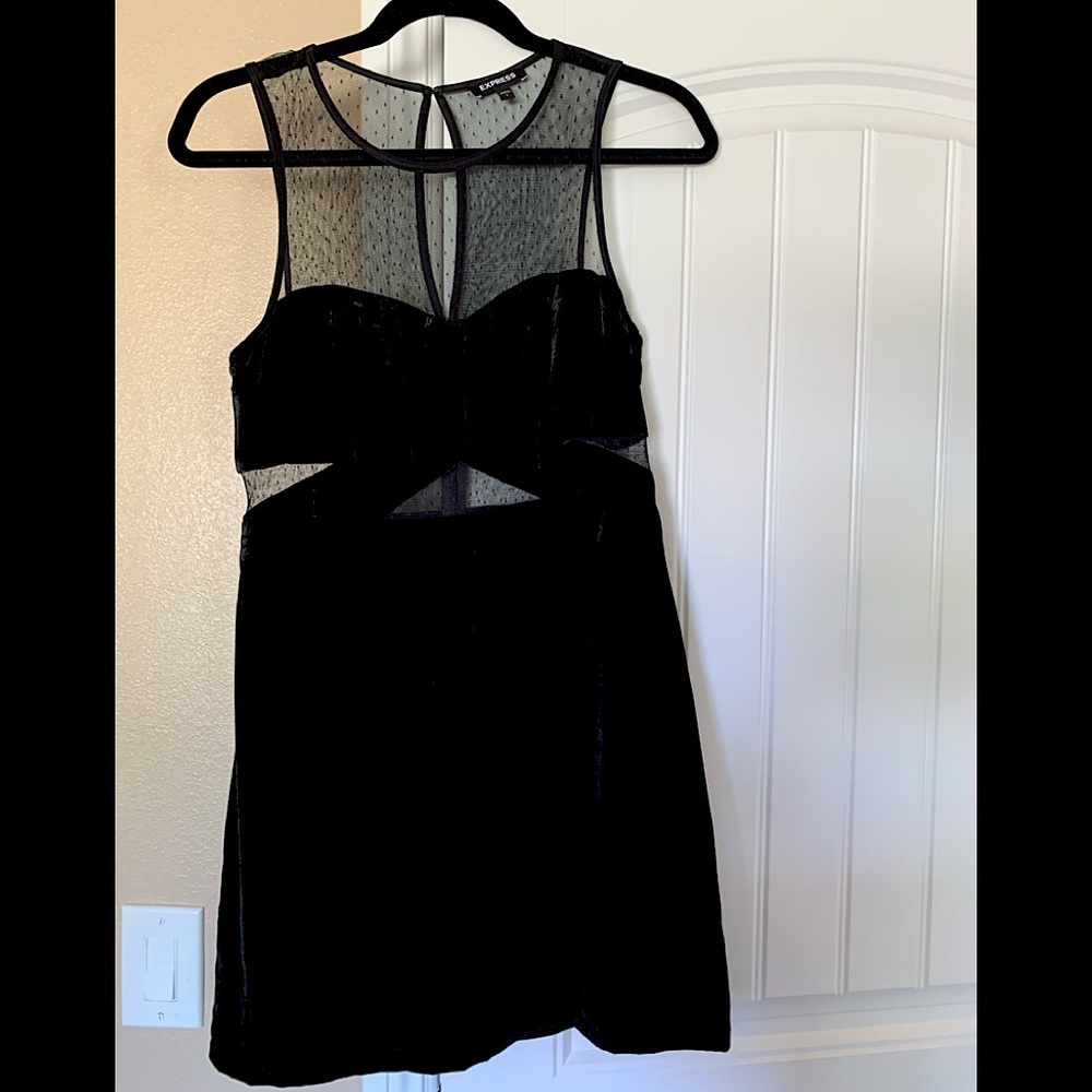 Express velvet mesh cut out cocktail dress